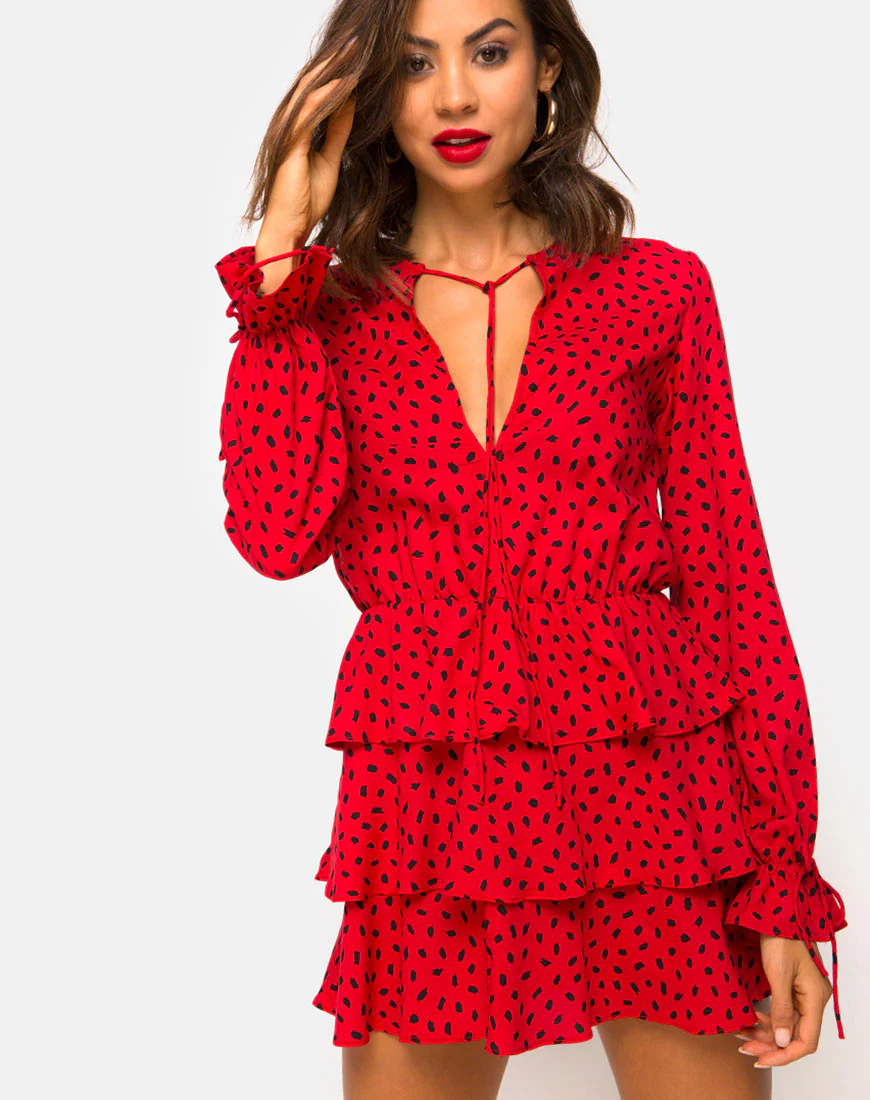 Kepsibelle Dress in Mini Diana Dot Red and Black - Awmao
