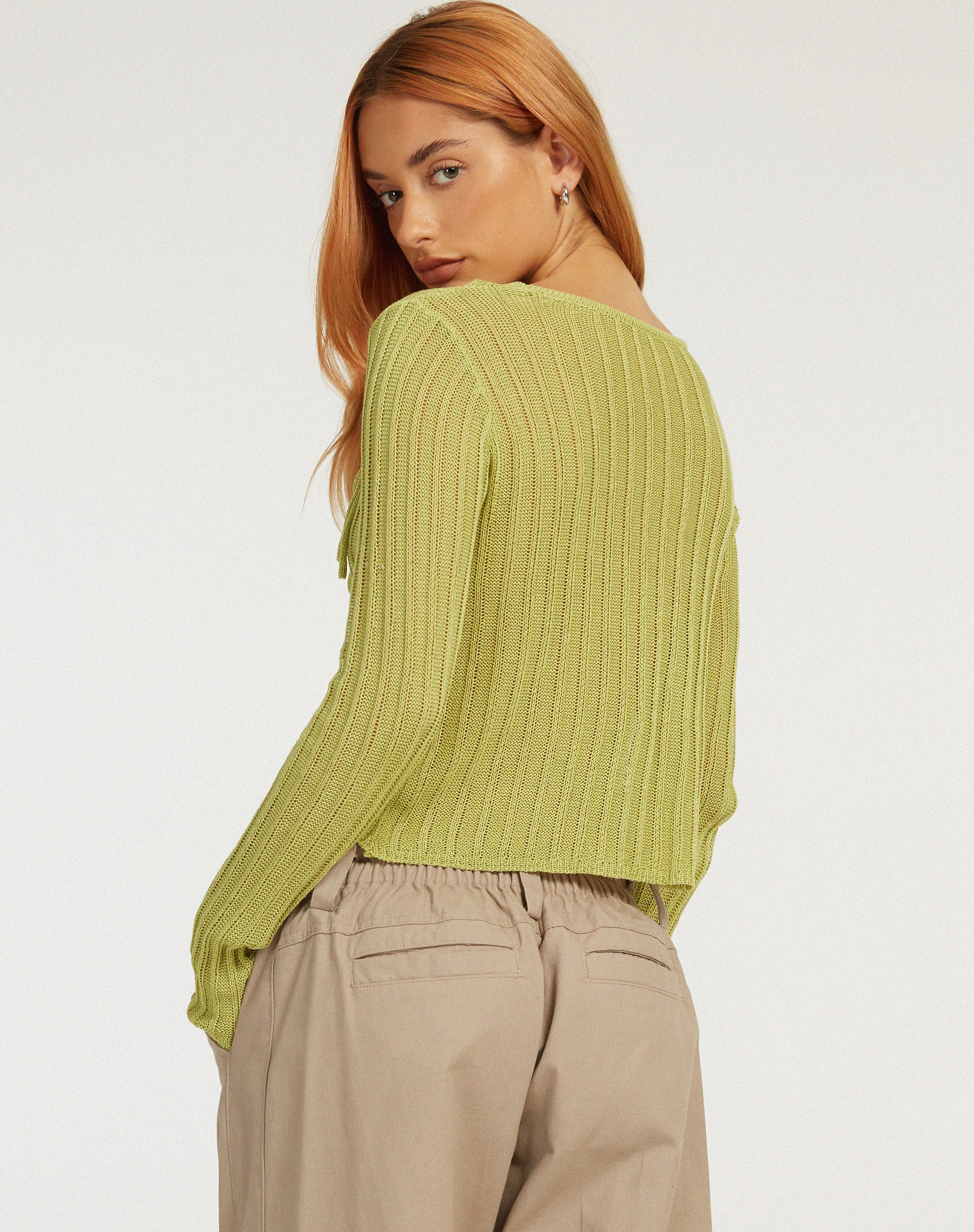 Potina Long Sleeve Cardi in Lime - Awmao