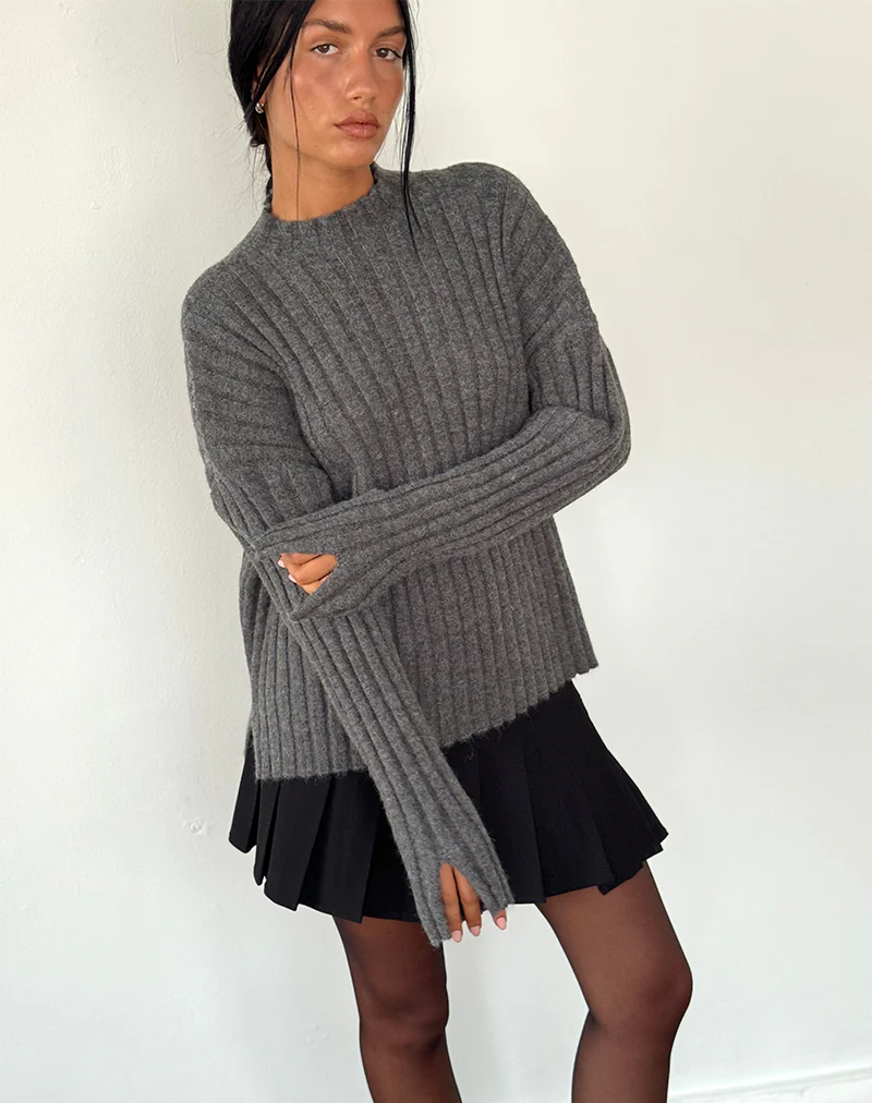 Judah Oversized Chunky Rib Knit Jumper in Charcoal - Awmao