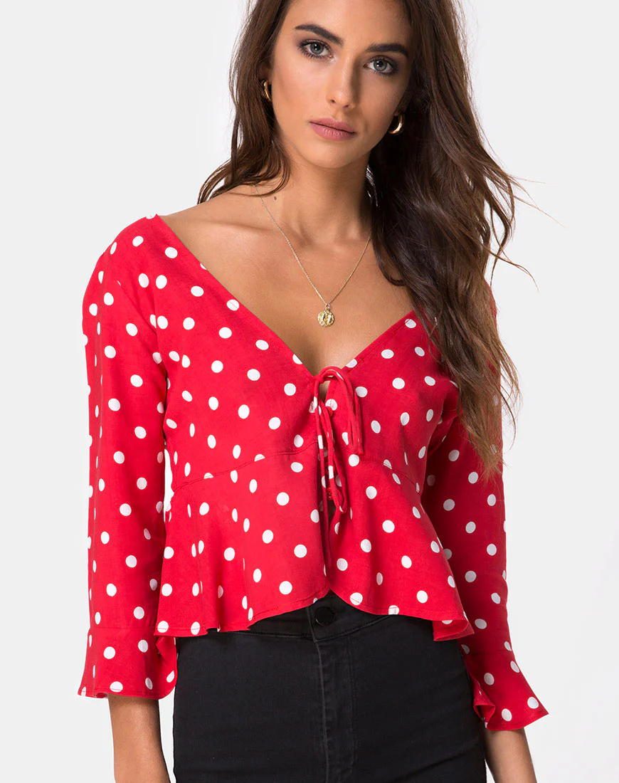 Vinequa Top in Medium Polka Red and White - Awmao