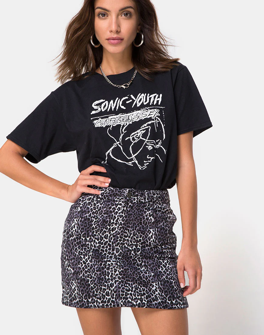 Broomy Skirt in Grey Rar Leopard Print - Awmao