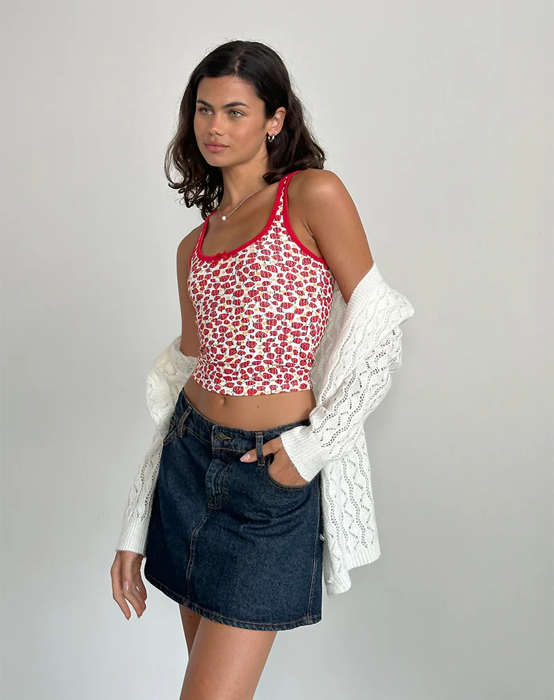 Carili Vest Top in Strawberry 2023 Print - Awmao