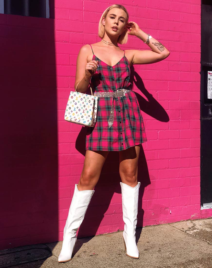 Sanna Slip Dress in Pink and Green Check - Awmao
