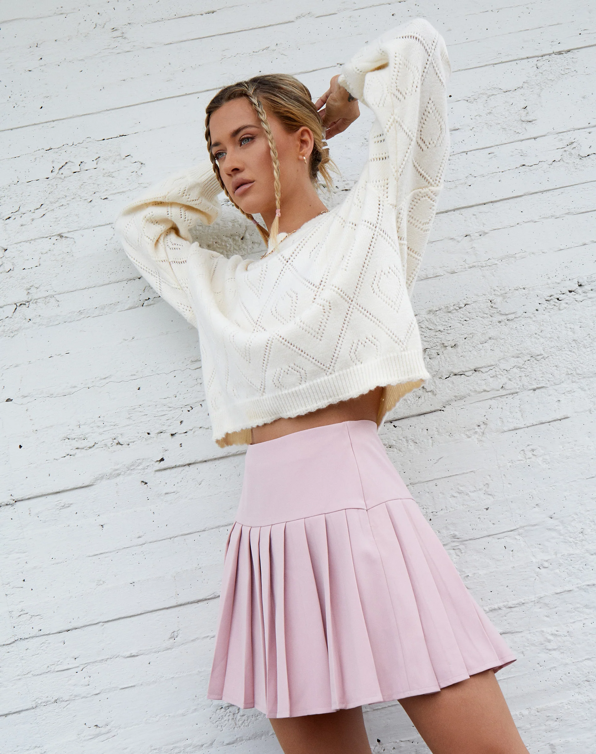 Cason Mini Pleat Skirt in Soft Pink - Awmao