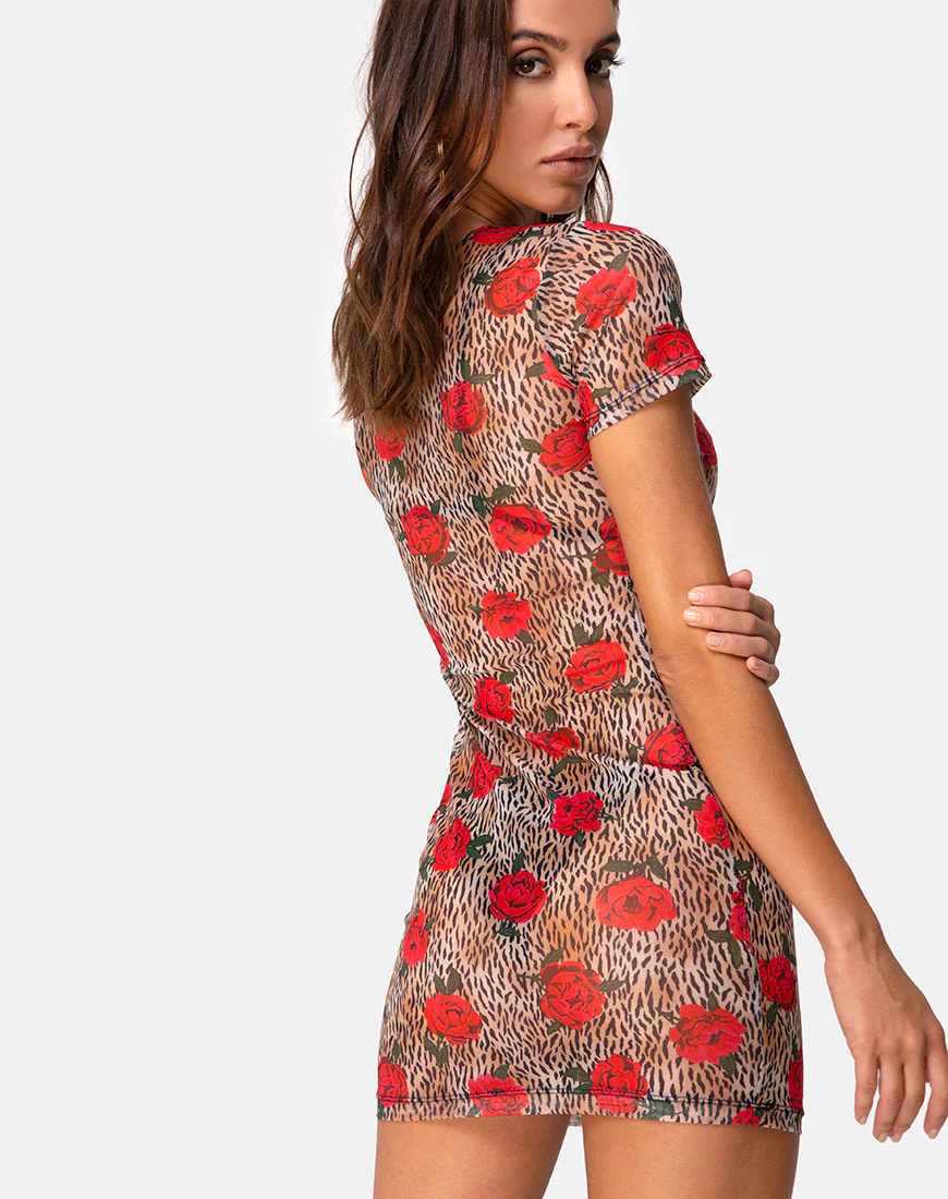 Whitney Bodycon Dress in Tiger Rose - Awmao