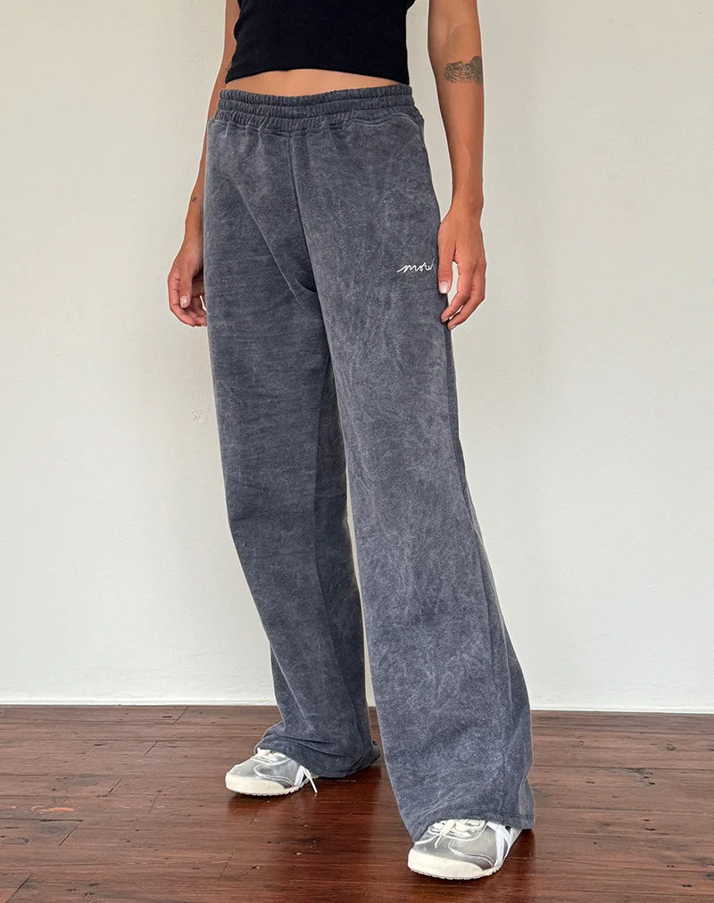 Loose Jogger in Black Wash with Off White 'MOTEL' Embroidery - Awmao