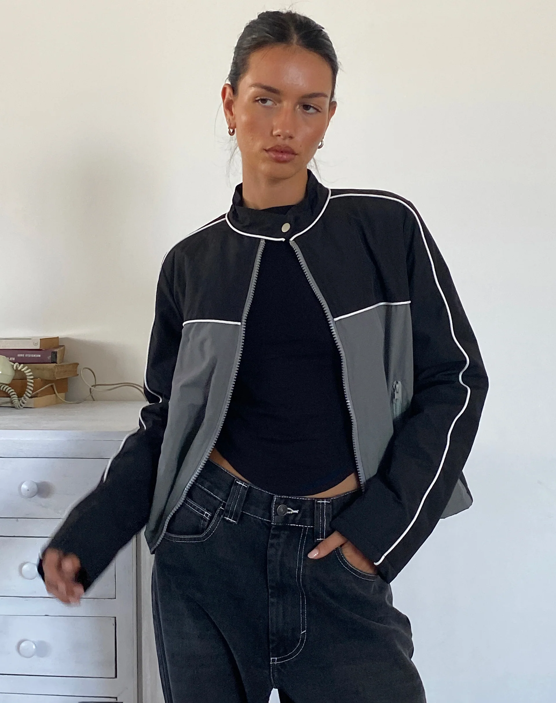 Indira Jacket in Black and Dark Grey - Awmao