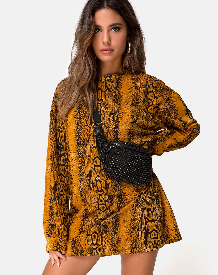 Lotsun Jumper Dress in Snake Mustard - Awmao