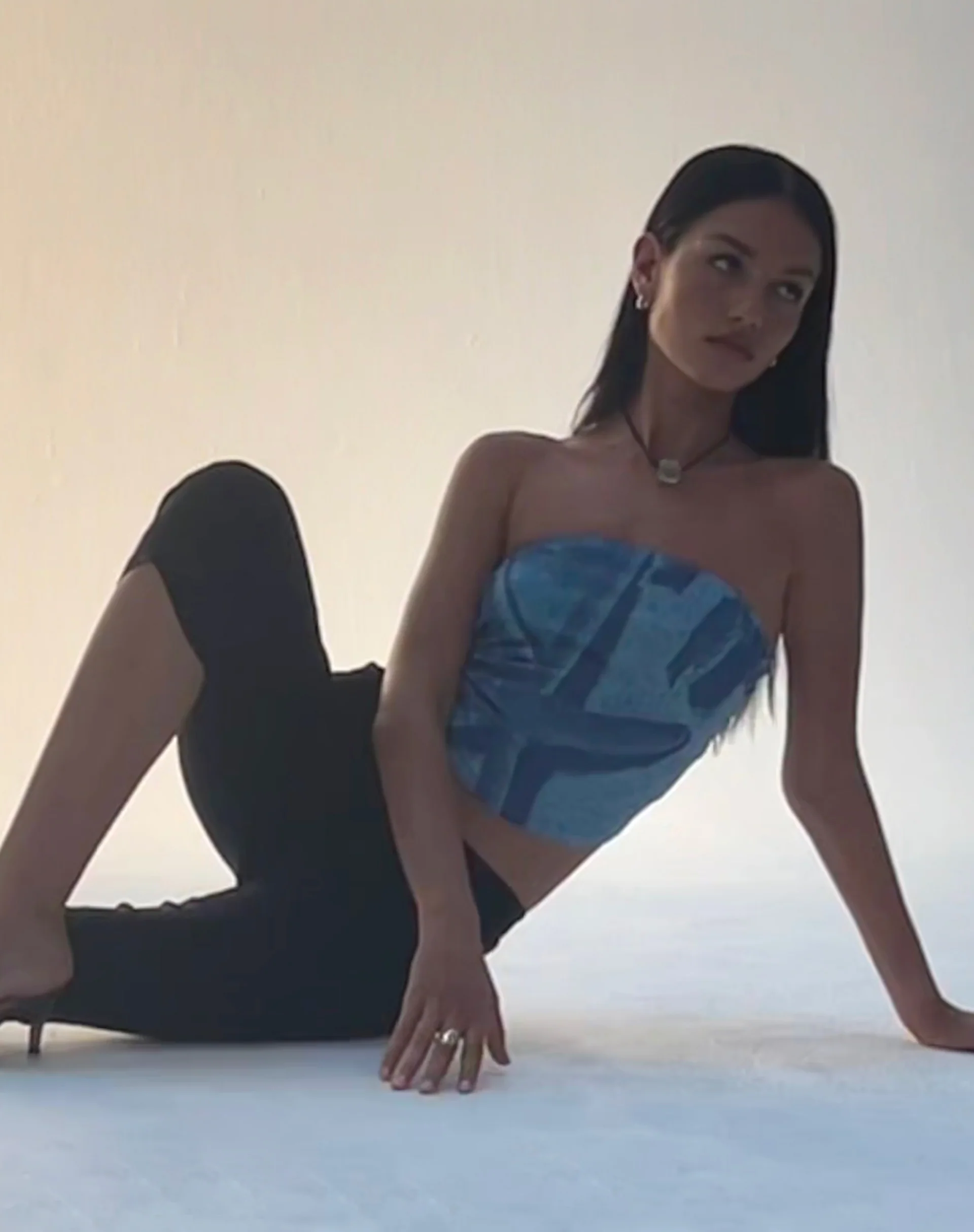 Peggy Mesh Bandeau Top in Blue Starfish Photoprint - Awmao