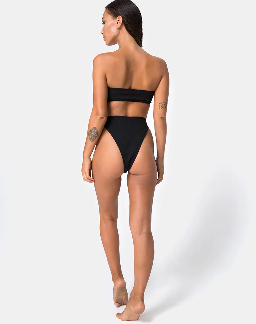 Lin Lin Bikini Bottom in Black with Silver Derlin - Awmao