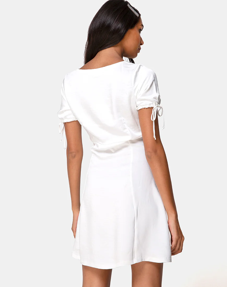 Guenette Dress in Satin Ivory - Awmao