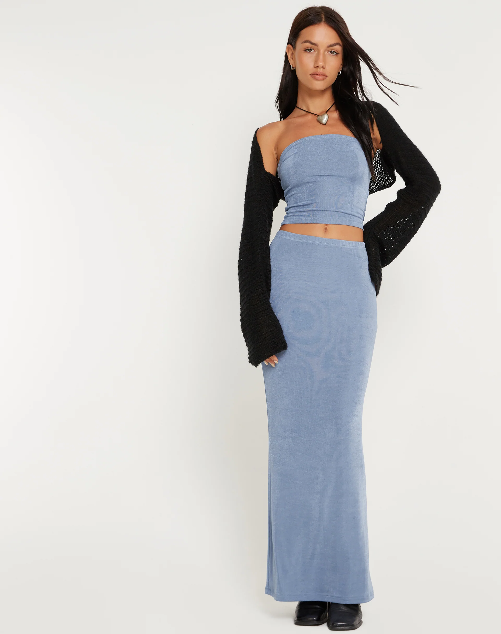 Tulus Low Rise Maxi Skirt in Slate Blue - Awmao