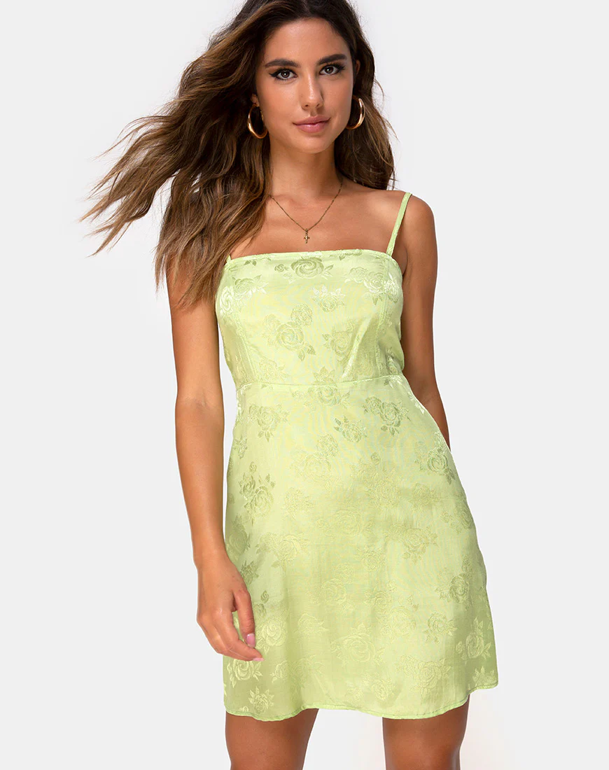 Boyasly Slip Dress in Satin Rose Lime - Awmao