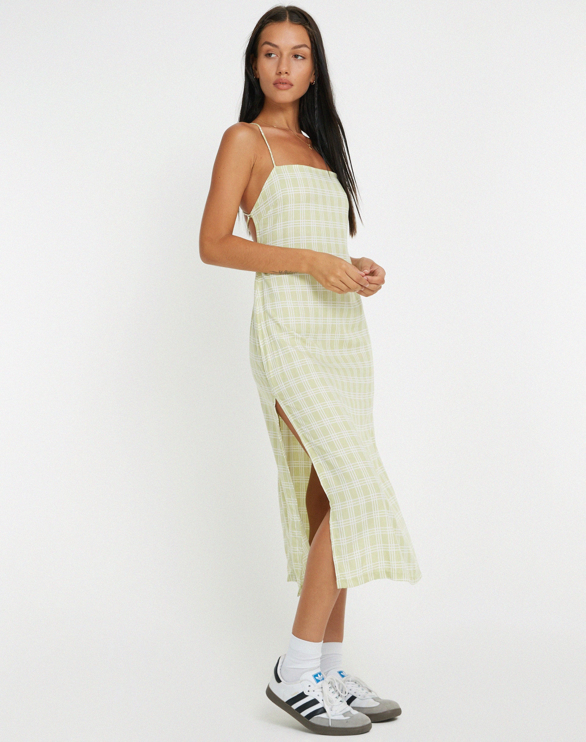 Nosita Midi Dress in Sage Check - Awmao