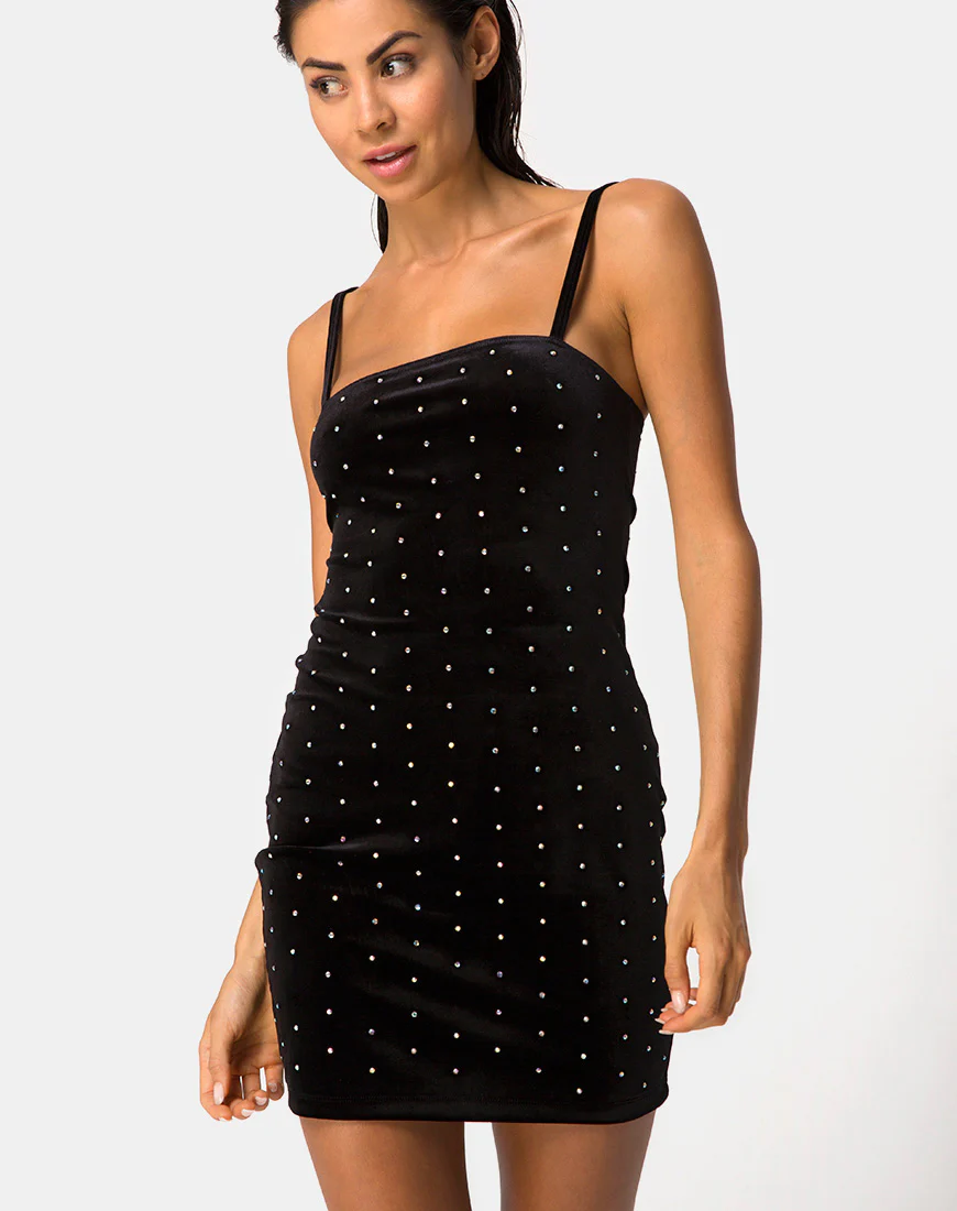 Selah Bodycon Dress in Diamante Black - Awmao