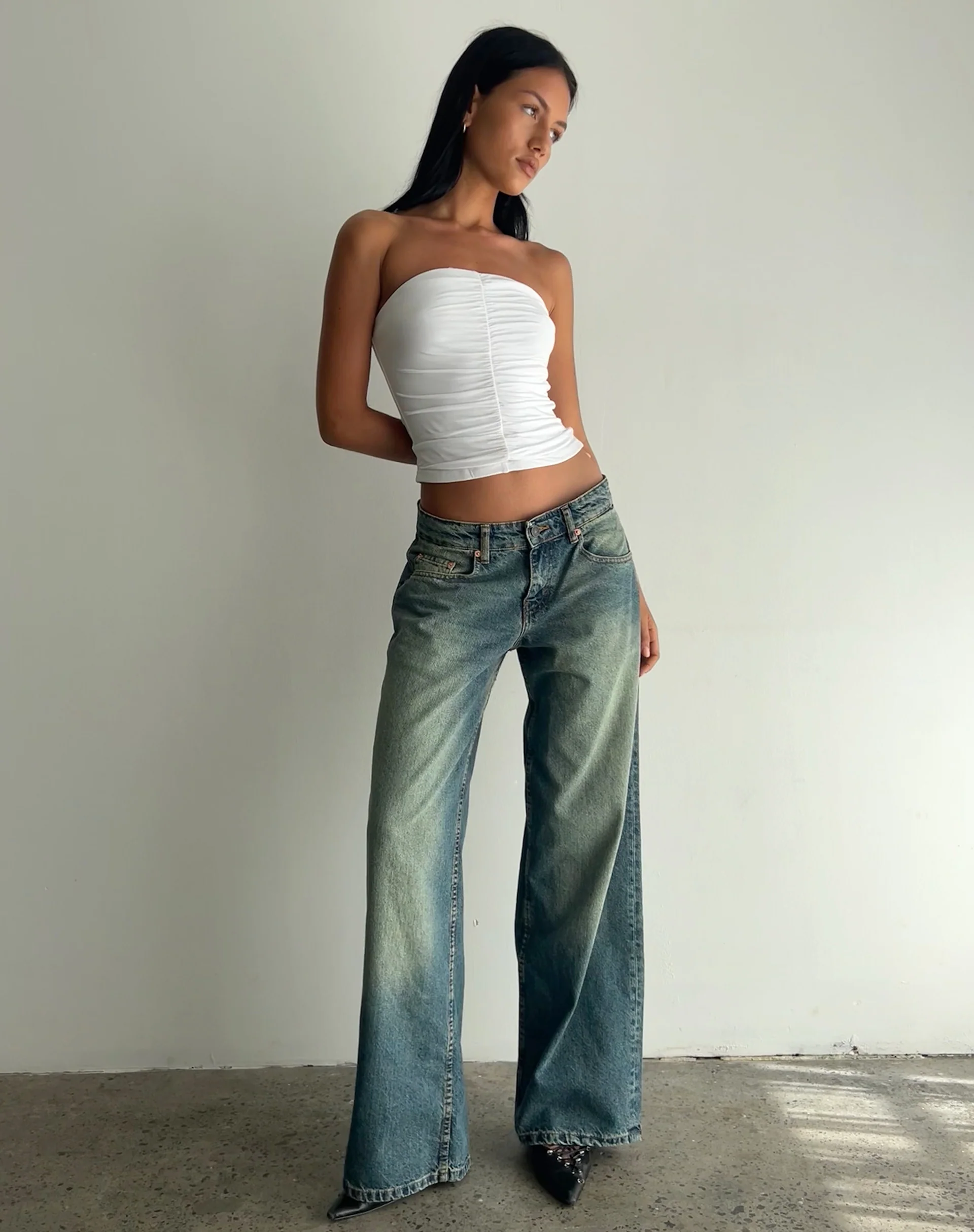 Sajna Ruched Bandeau Top in White - Awmao