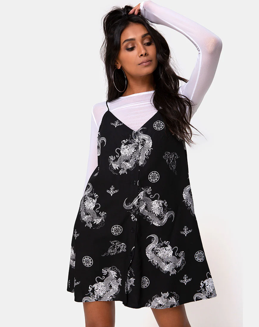 Sanna Slip Dress in Dragon Black - Awmao
