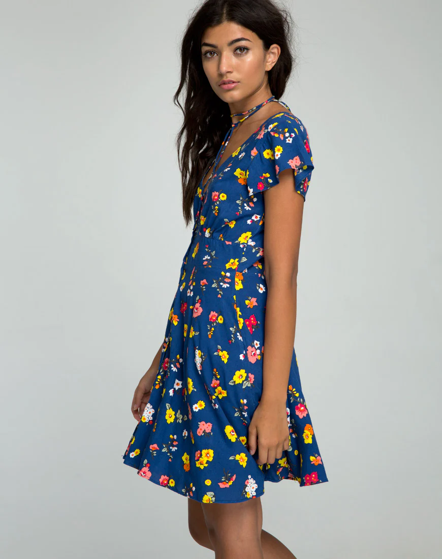Devereux Babydoll Dress in Fleur Navy - Awmao