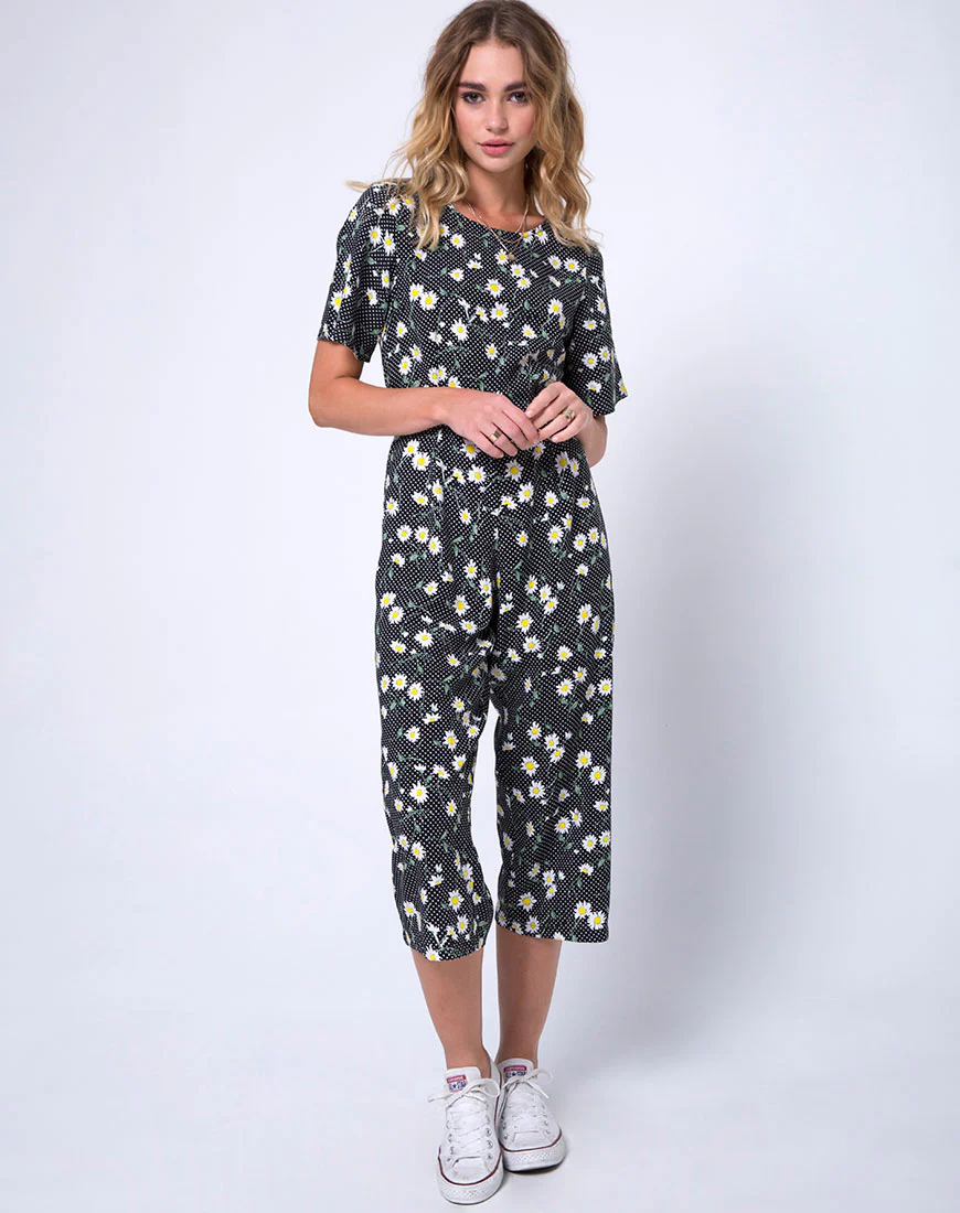 Giotto Jumpsuit in Polka Daisy Black - Awmao