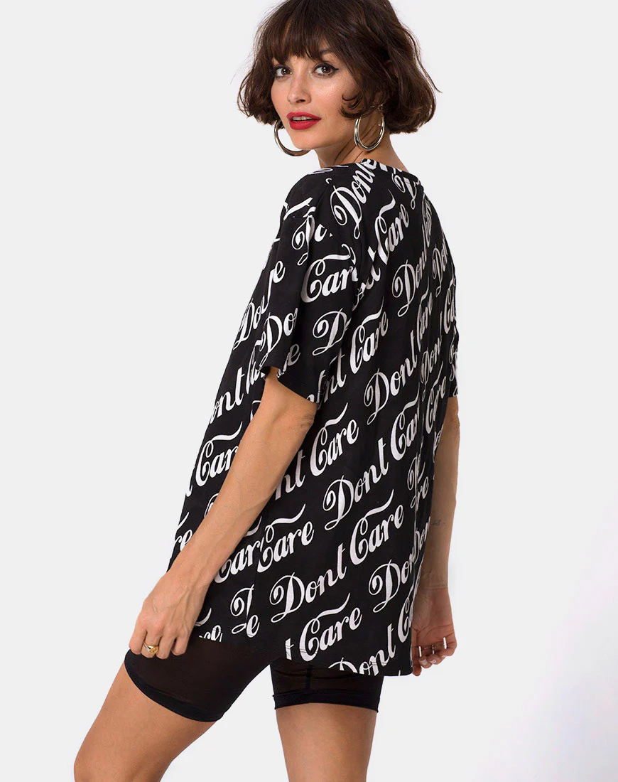 Oversize Basic Tee in Black Don t Care Full Print by Mote - Awmao