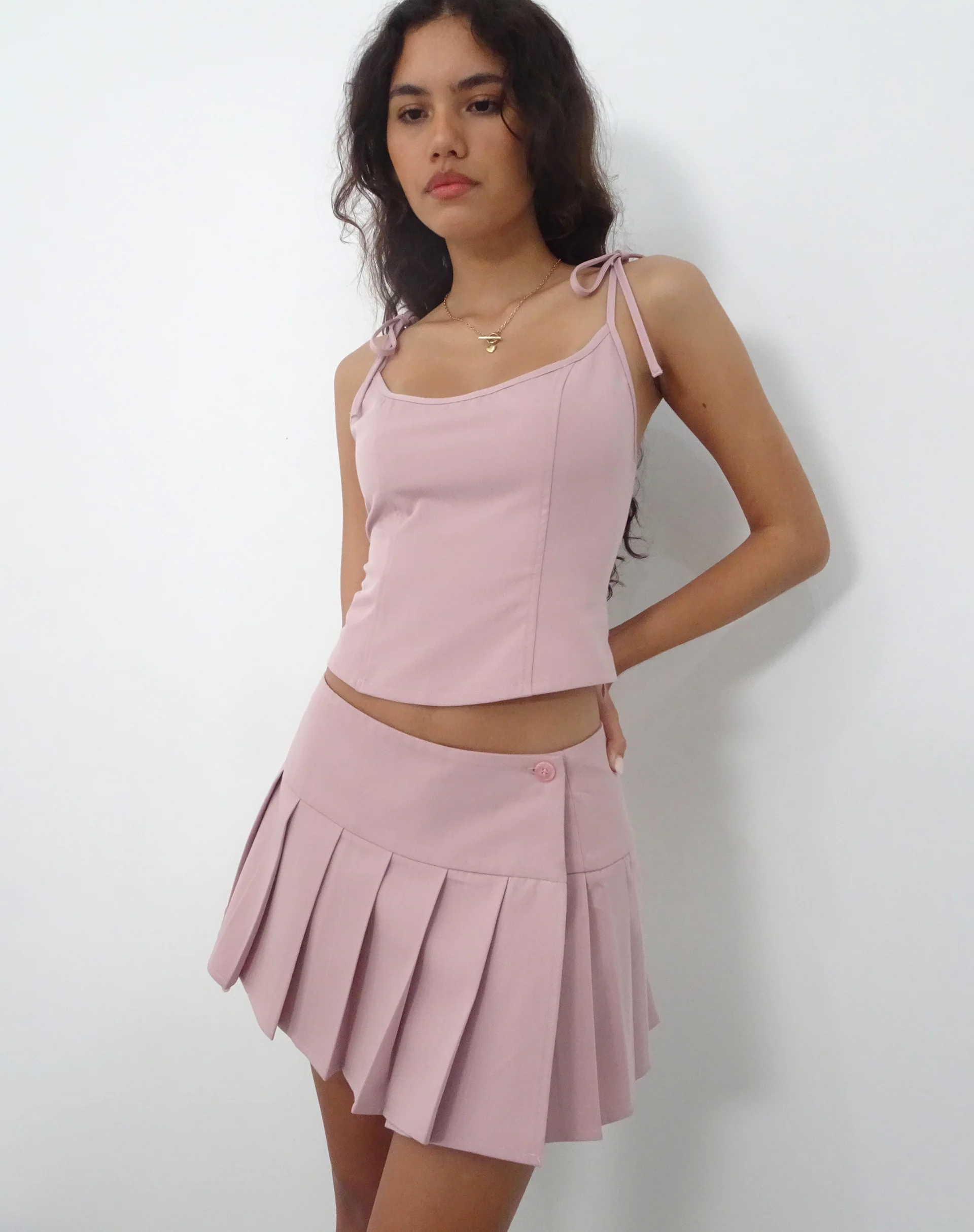 Kiona Corset Top in Pink Tailoring - Awmao