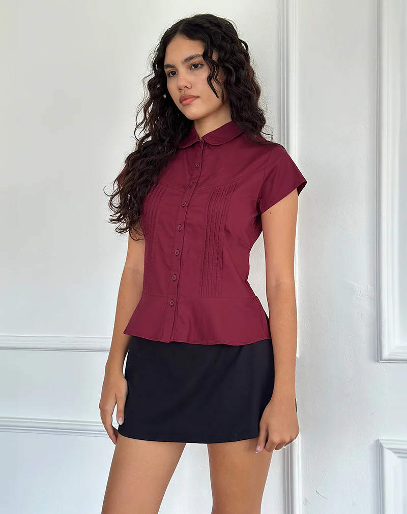 Wilmot Blouse in Burgundy Poplin - Awmao