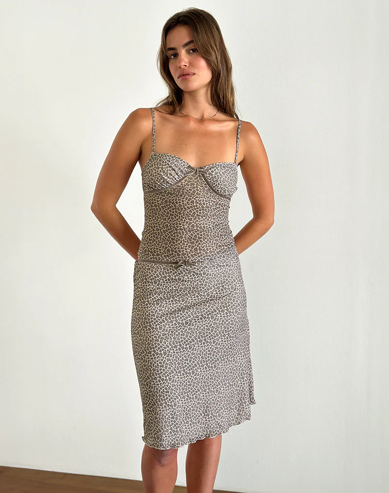 Rajuli Midi Skirt in Dainty Leopard Light Brown - Awmao