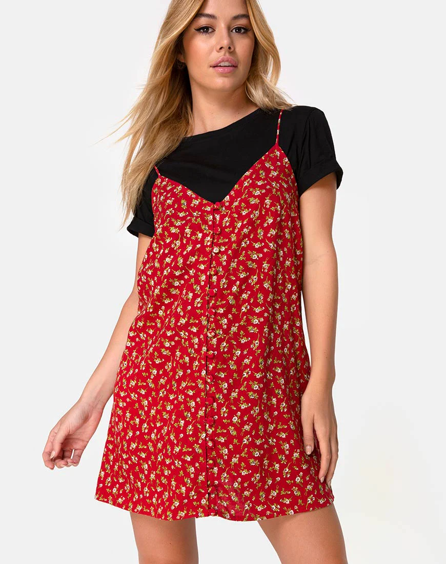 Akina Dress in Falling For You Floral Red - Awmao