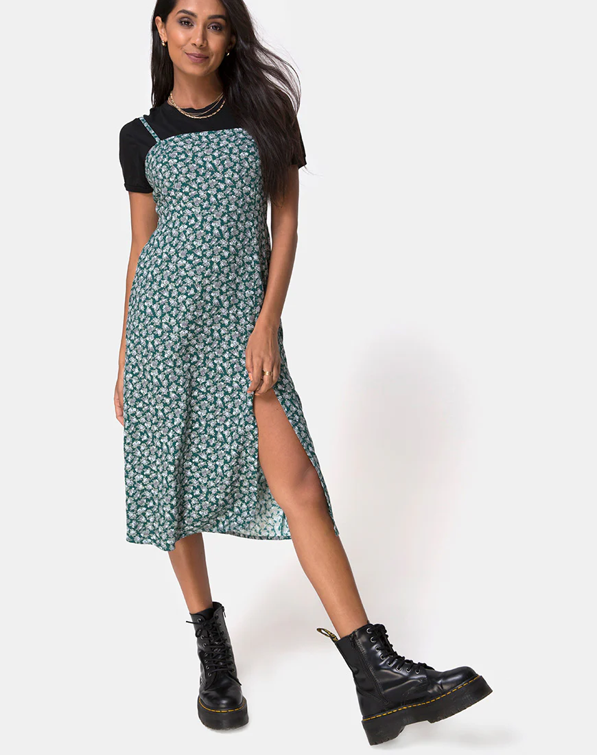 Kaoya Midi Dress in Floral Bloom Green - Awmao