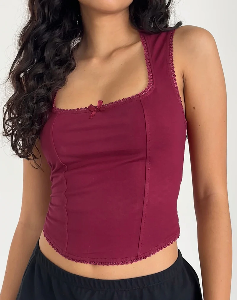 Jinisa Corset Top in Burgundy - Awmao