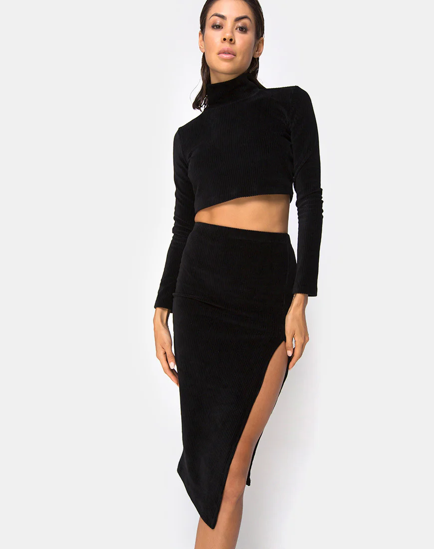 Shureen Crop Top in Rib Black - Awmao