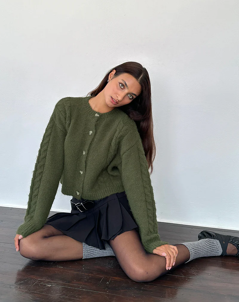 Claire Knit Cardigan in Forest Green - Awmao