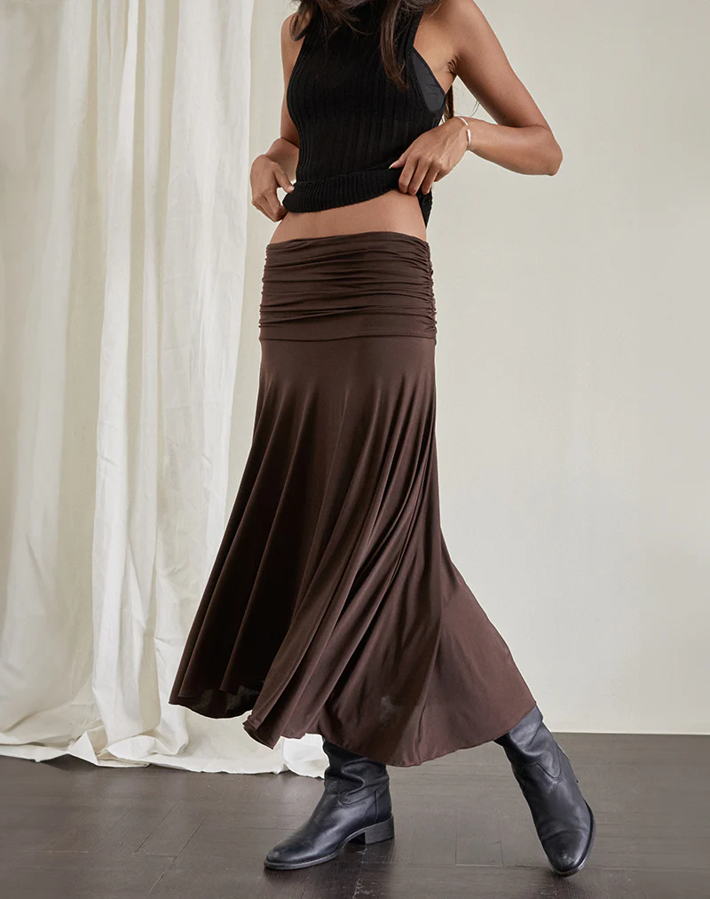 Delta Midi Skirt in Slinky Chocolate - Awmao
