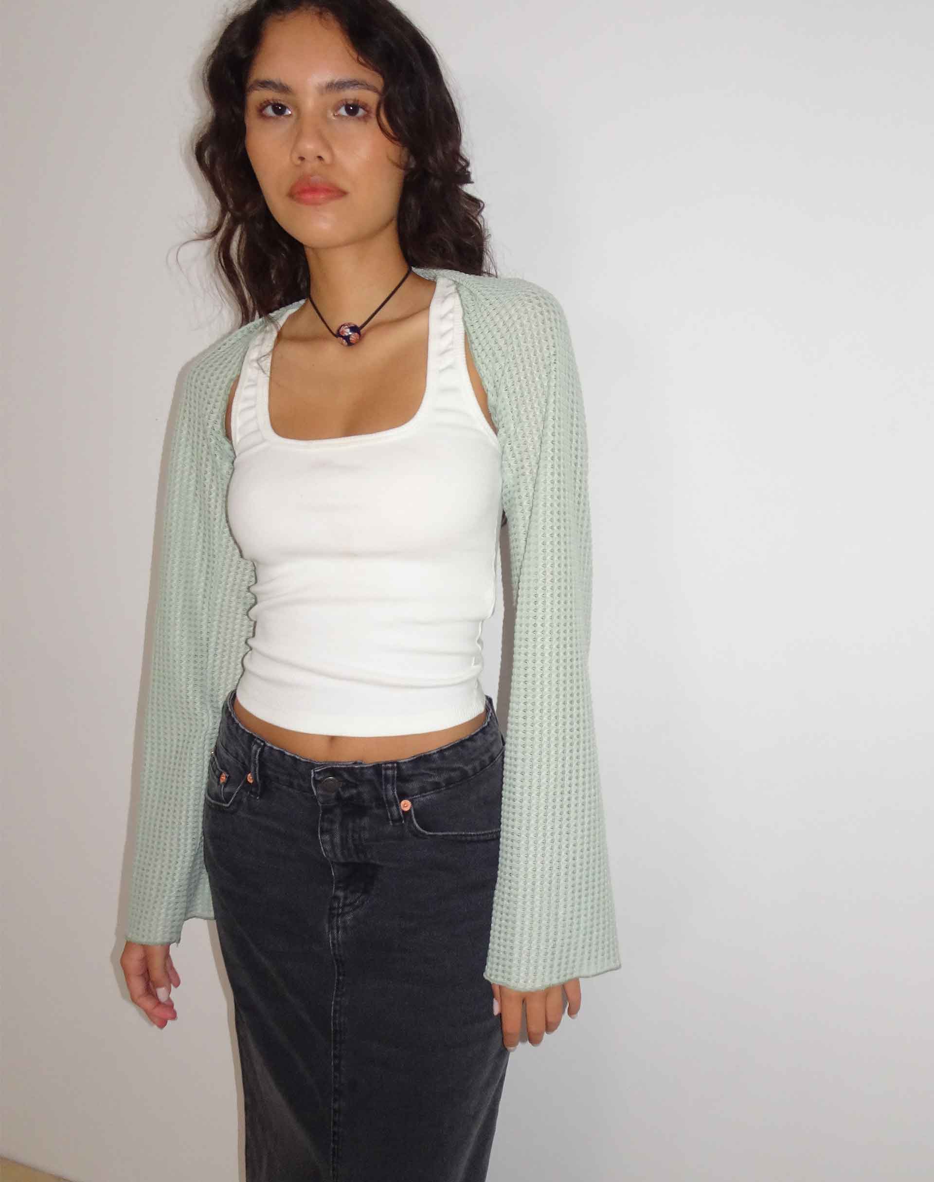 Nobila Shrug Top in Sage Textured Crochet - Awmao
