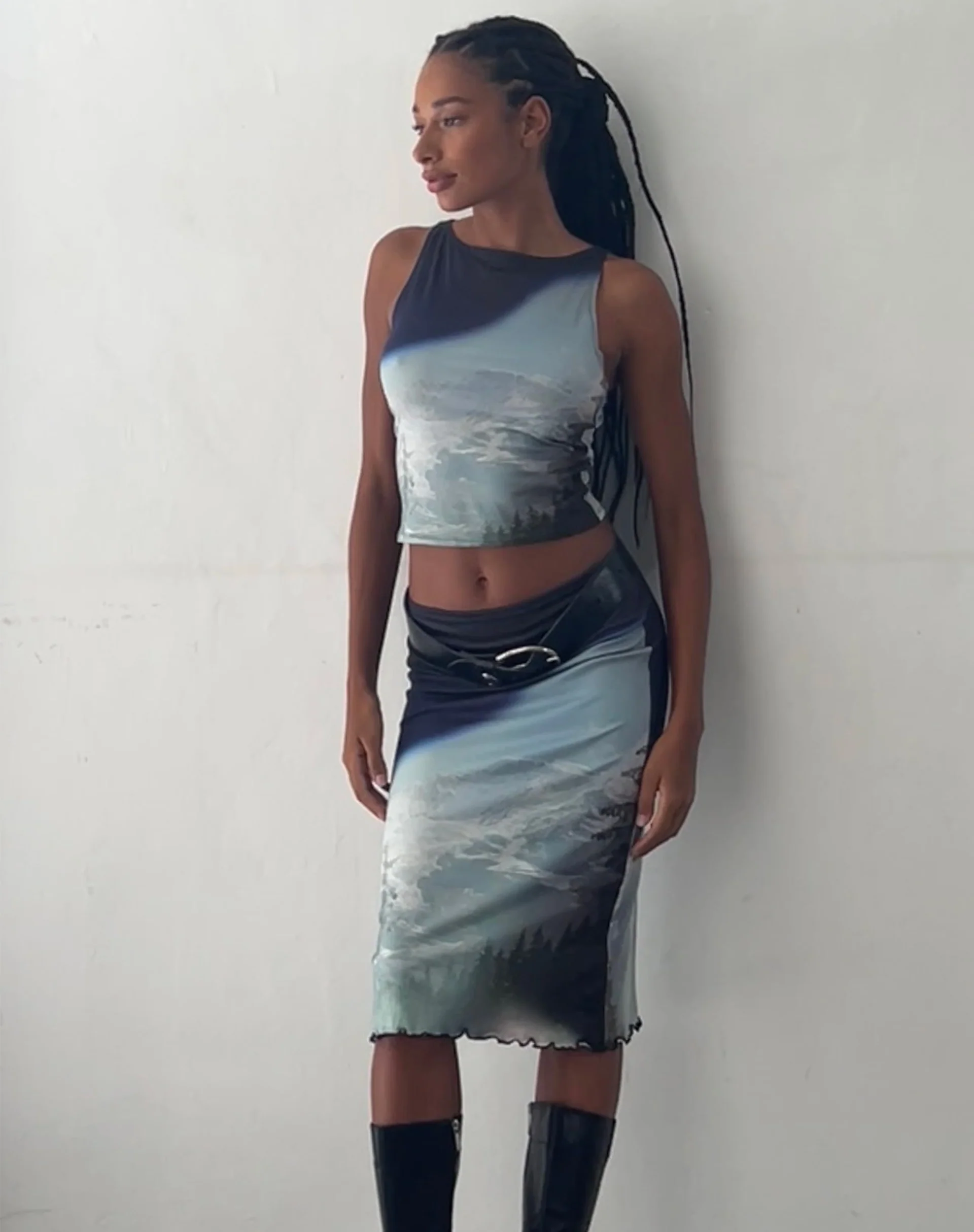 Rambi Vest Crop Top in Abstract Landscape Collage - Awmao
