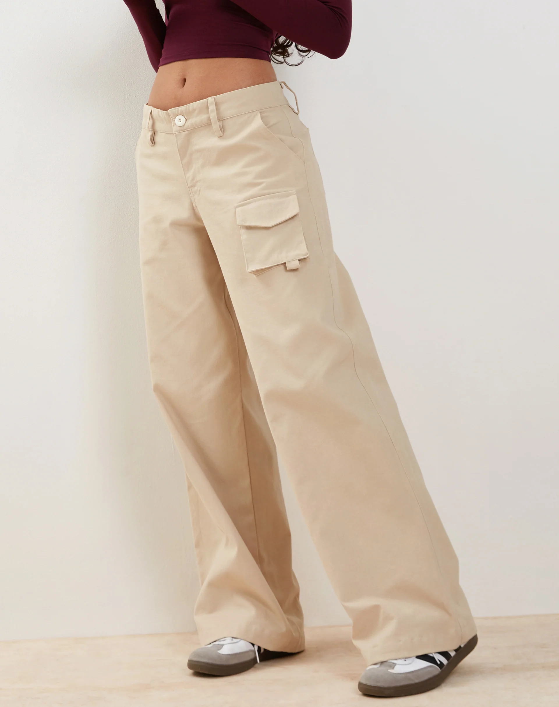 Renee Wide Leg Cargo Trouser in Ecru - Awmao