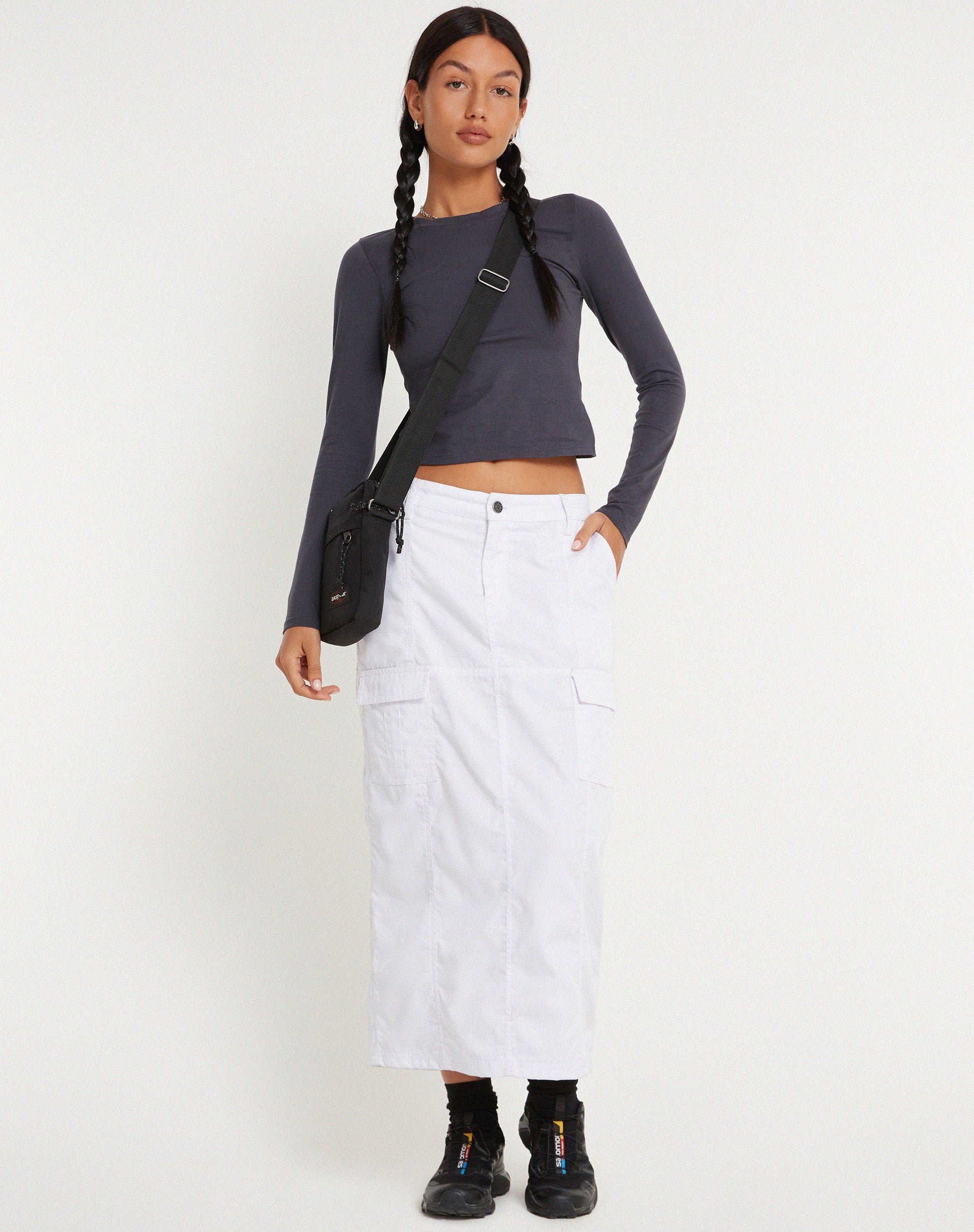 Widya Cargo Midi Skirt in White - Awmao