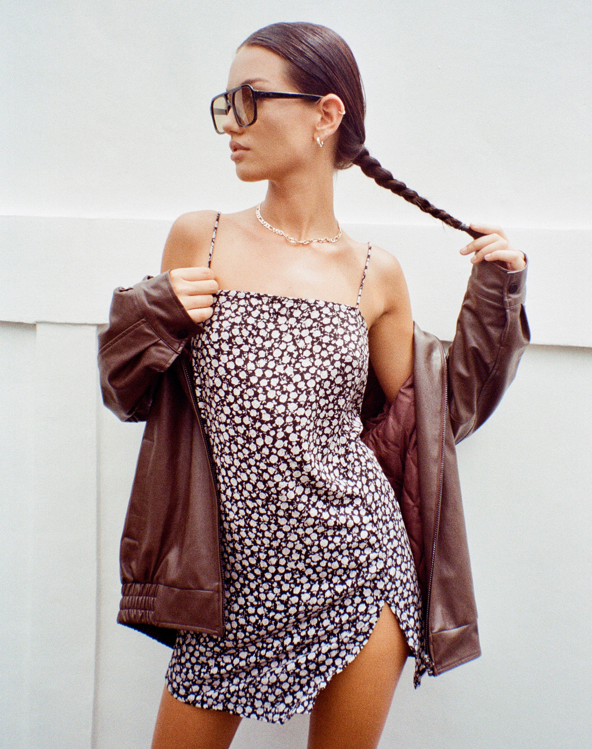 Datista Slip Dress in Ditsy Rose Black - Awmao