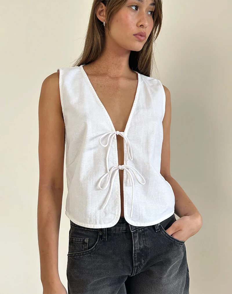 Kayve Tie Front Top in Off White - Awmao