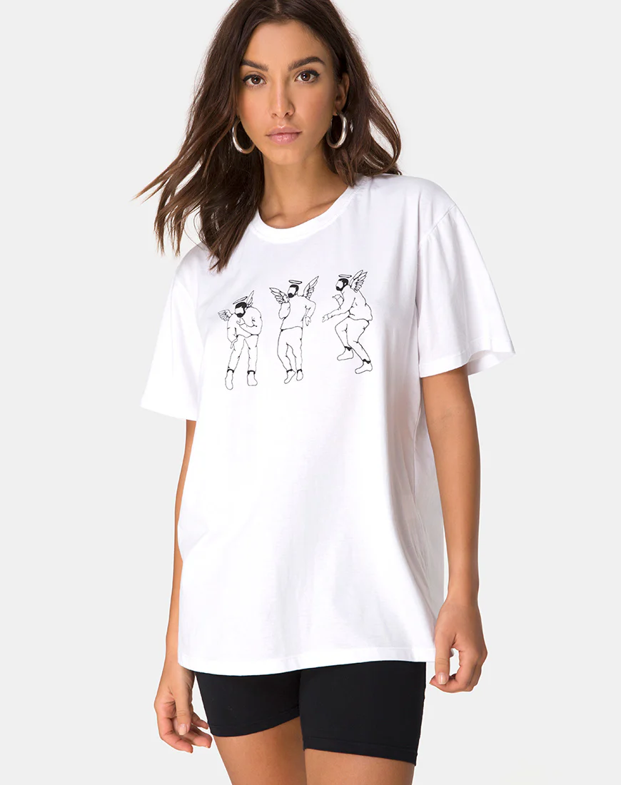 Oversize Basic Tee in White with Dancing Drake - Awmao