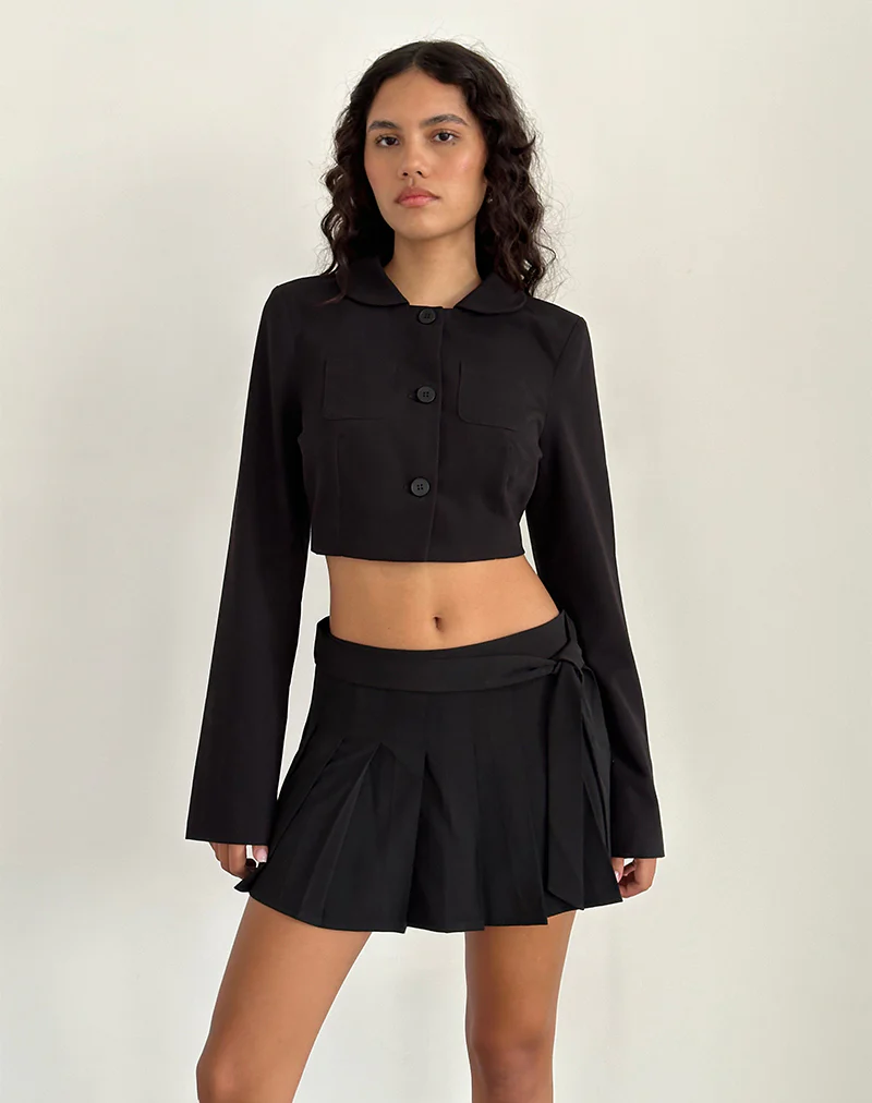 Zekira Pleated Mini Skirt in Black - Awmao
