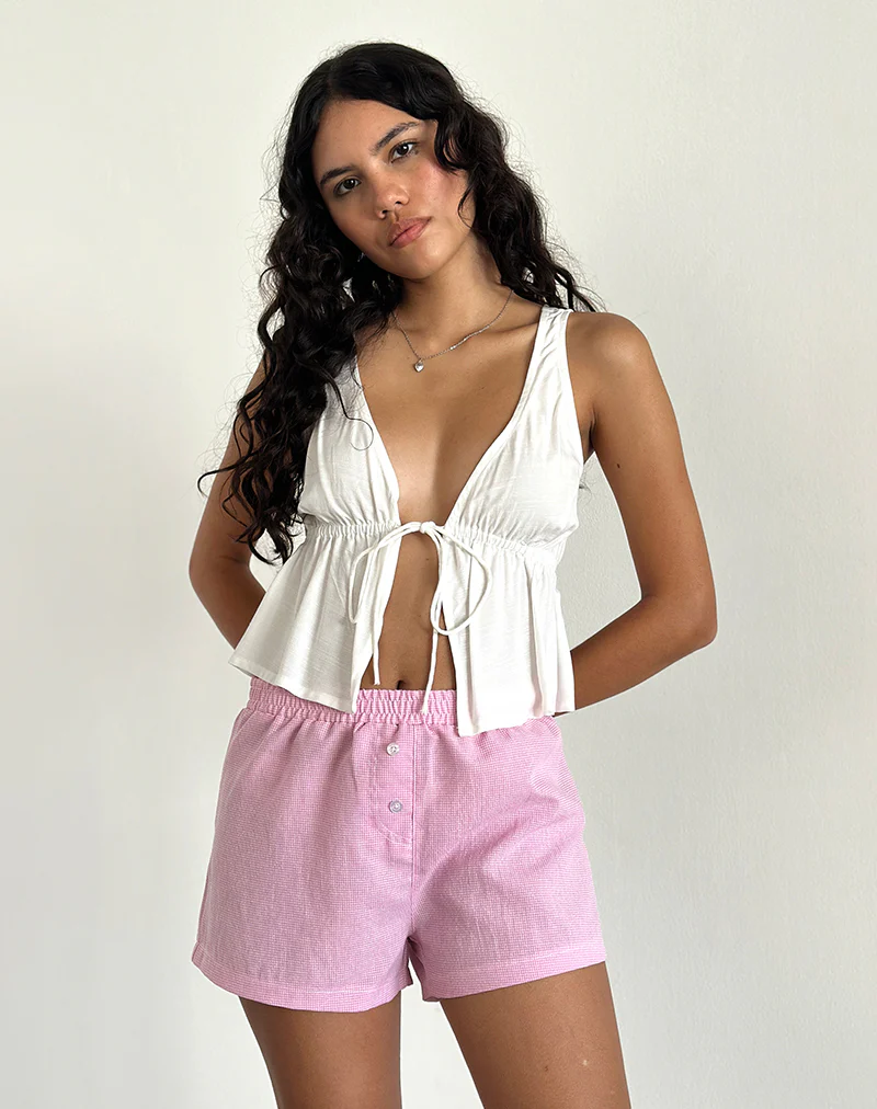 Voir Short in Poplin Gingham Pink - Awmao