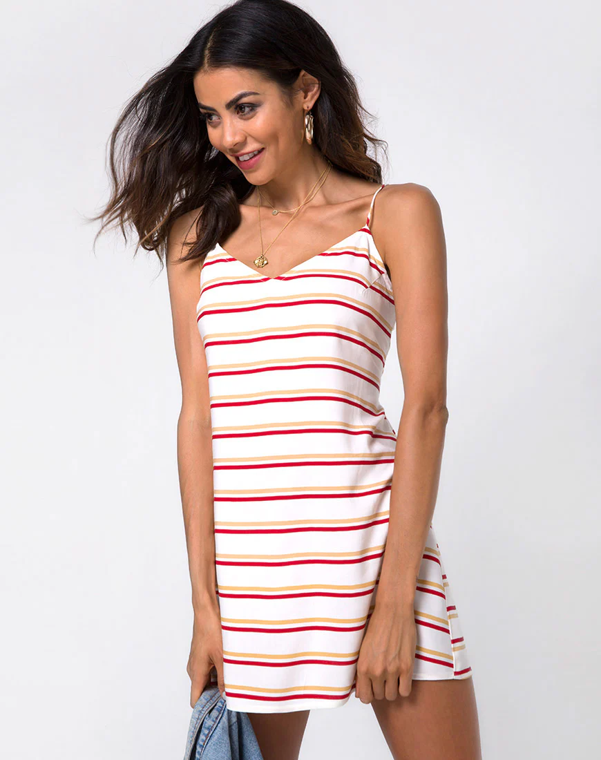 Sagra Slip Dress in 70's Ivory Horizontal Stripe - Awmao