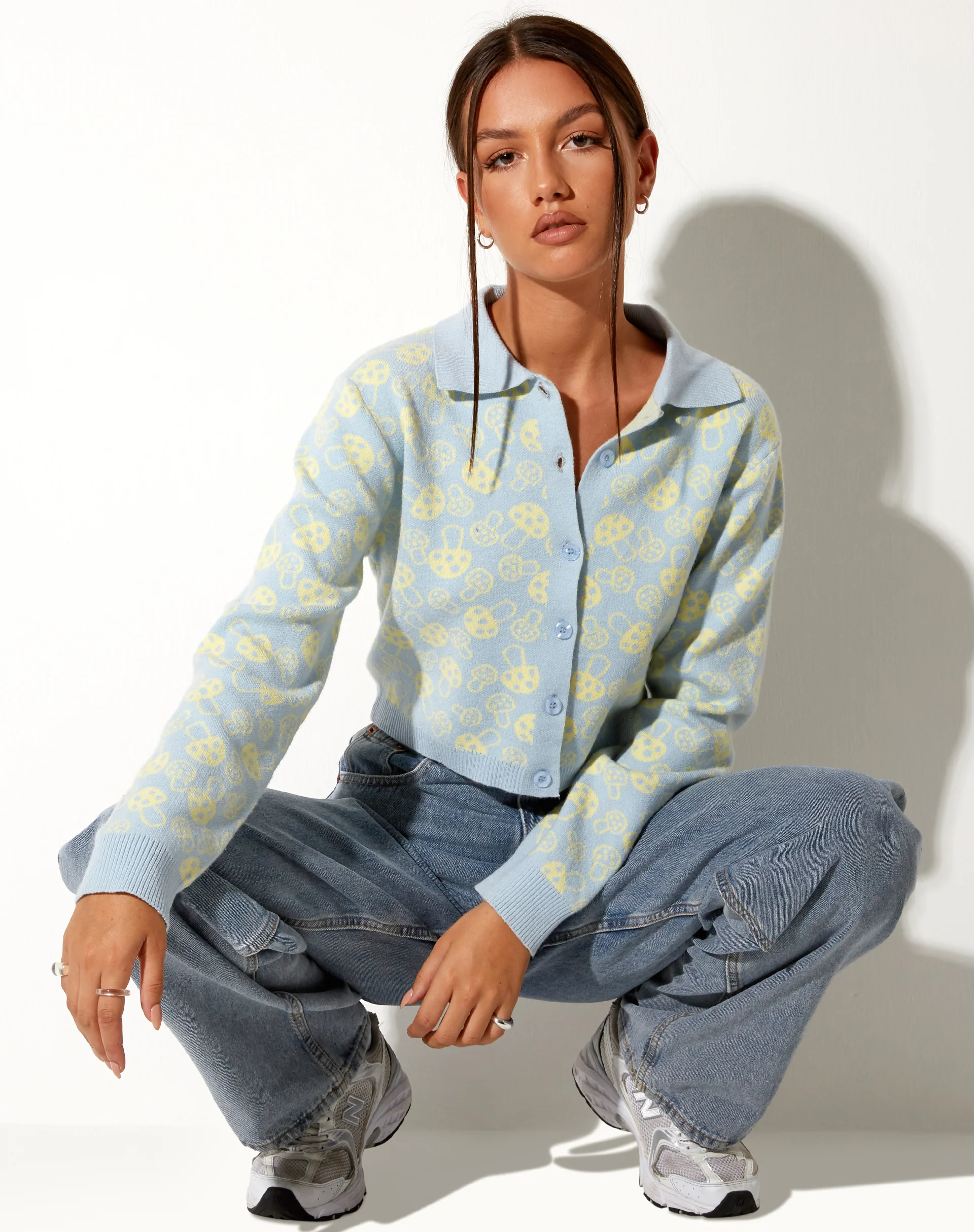 Bufo Cardigan in Baby Shroom Blue and Yellow - Awmao