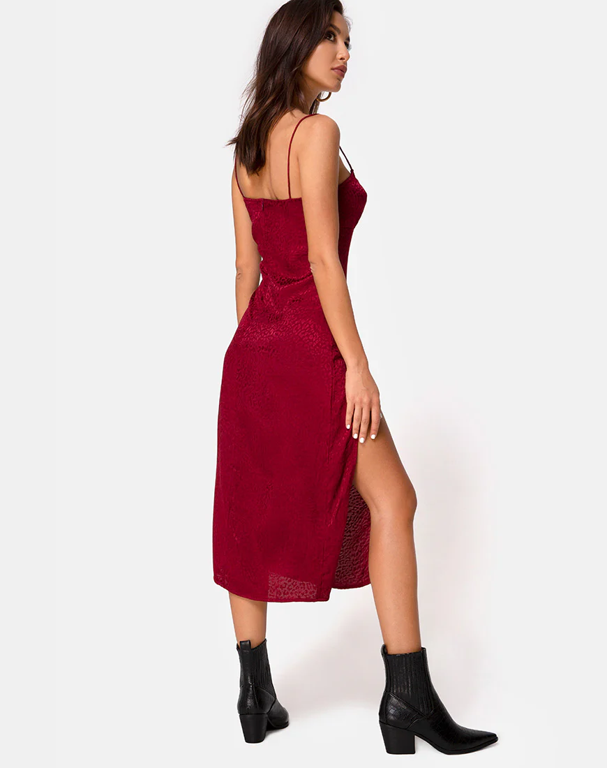 Cypress Midi Dress in Satin Cheetah Raspberry - Awmao