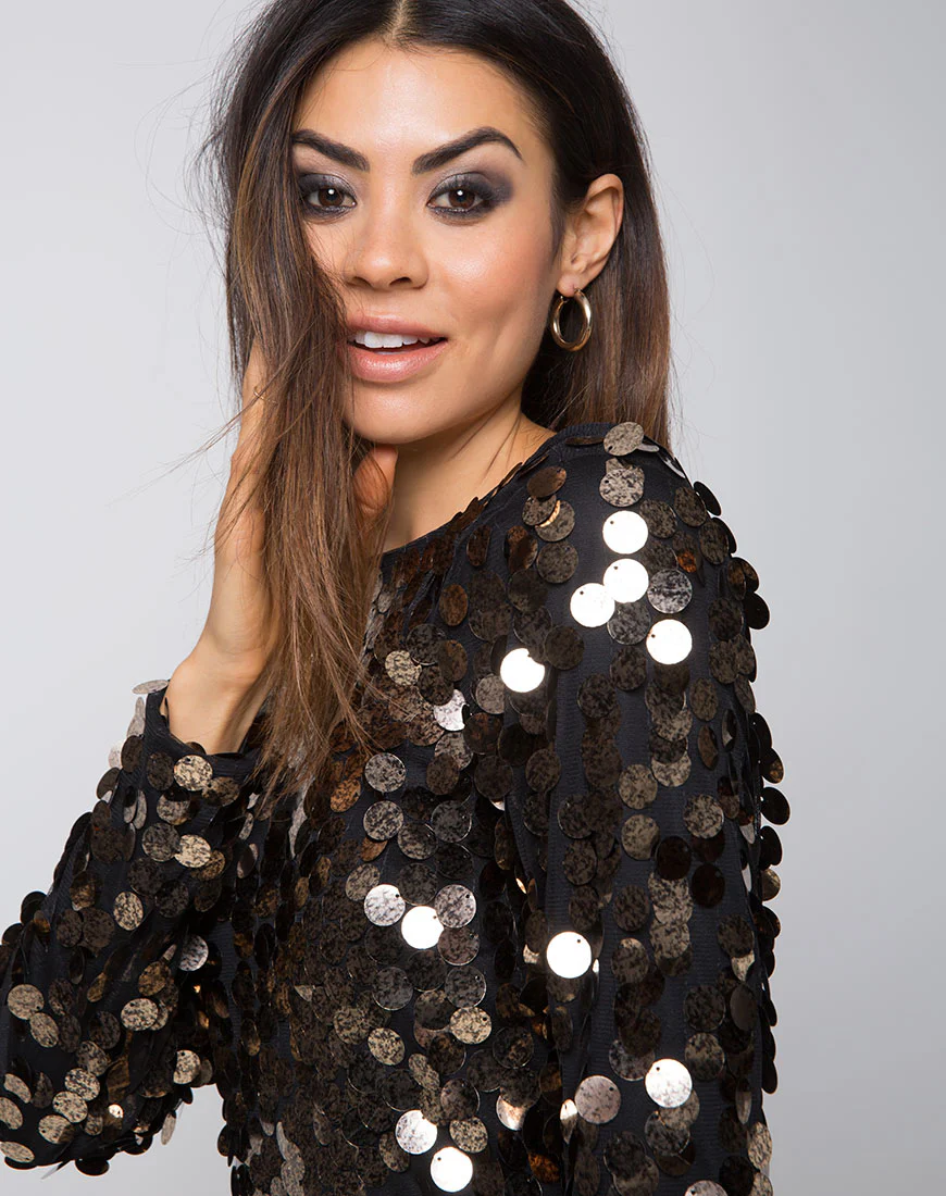 Malia Bodycon Dress in Speckle Disc Sequin Black - Awmao