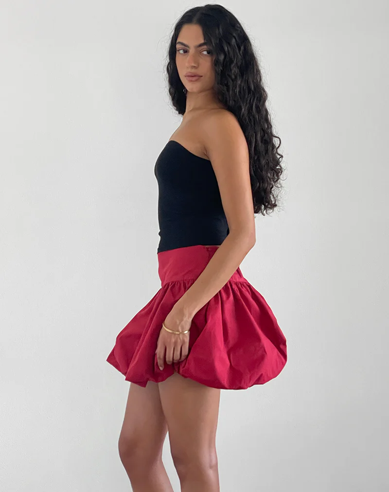 Kiyowo Puffball Mini Skirt in Adrenaline Red - Awmao