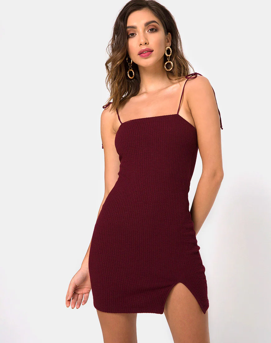 Verso Bodycon Dress in Burgundy - Awmao