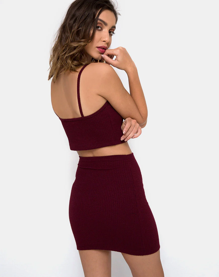 Kimmy Bodycon Skirt in Burgundy - Awmao
