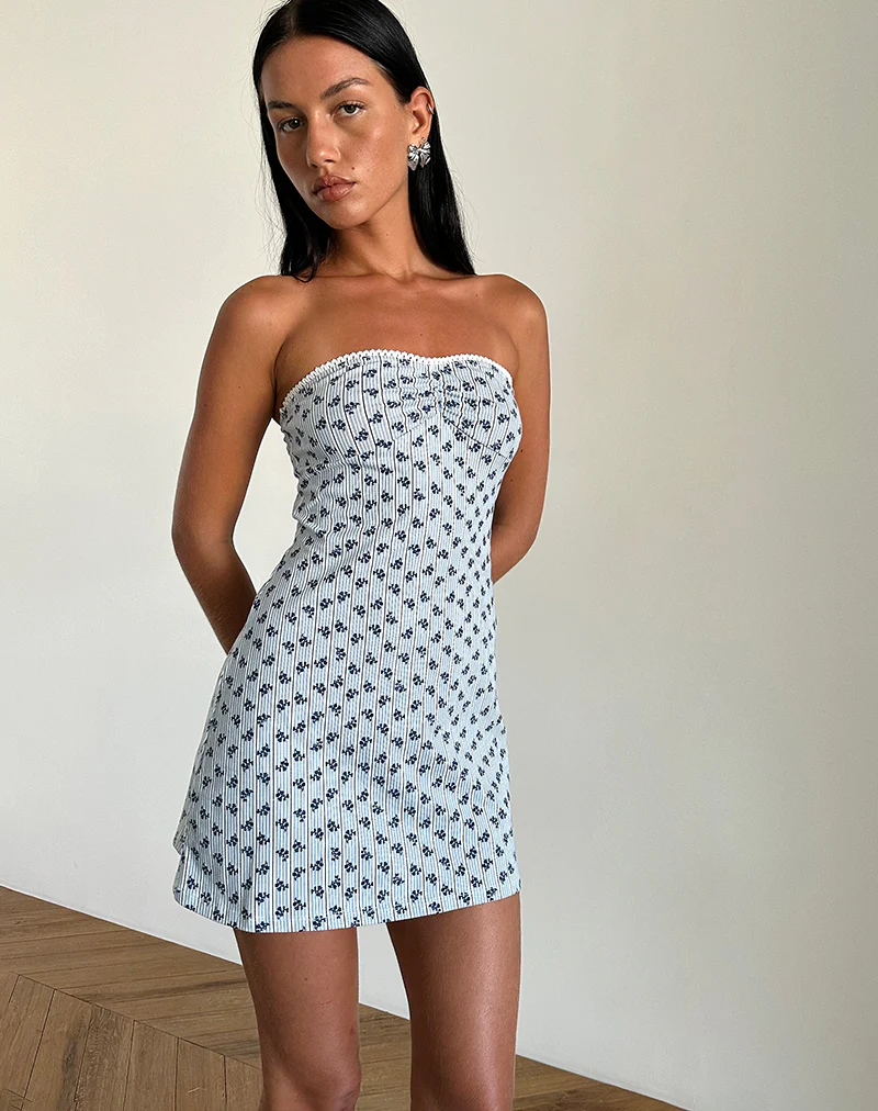 Javaya Bandeau Mini Dress in Floral Stripe - Awmao